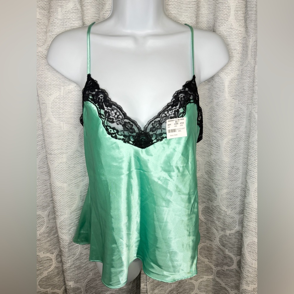 Frederick’s Hollywood Teal Satin Lace Camisole Top Small NWT